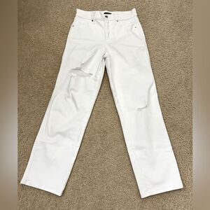 Express High Waisted White Ripped Straight Ankle Jeans Sz 2 R EUC
